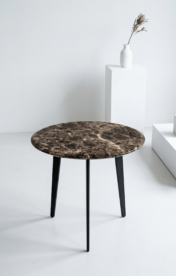 Round marble top side stool in coffee color finish for living room, bedroom, and modern home décor in Lagos, Nigeria