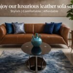 Ox blood leather 7 seater sofa set arranged in living room for home décor in Lagos, Nigeria