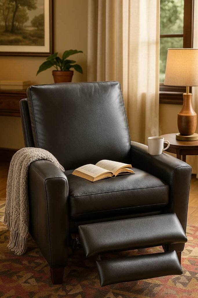 Luxury black leather recliner chair with padded armrests for home theater or living room in Lagos, Nigeria