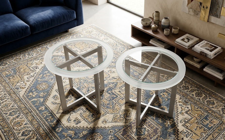 Transparent glass side stool with white finish modern accent table for home décor in Lagos, Nigeria
