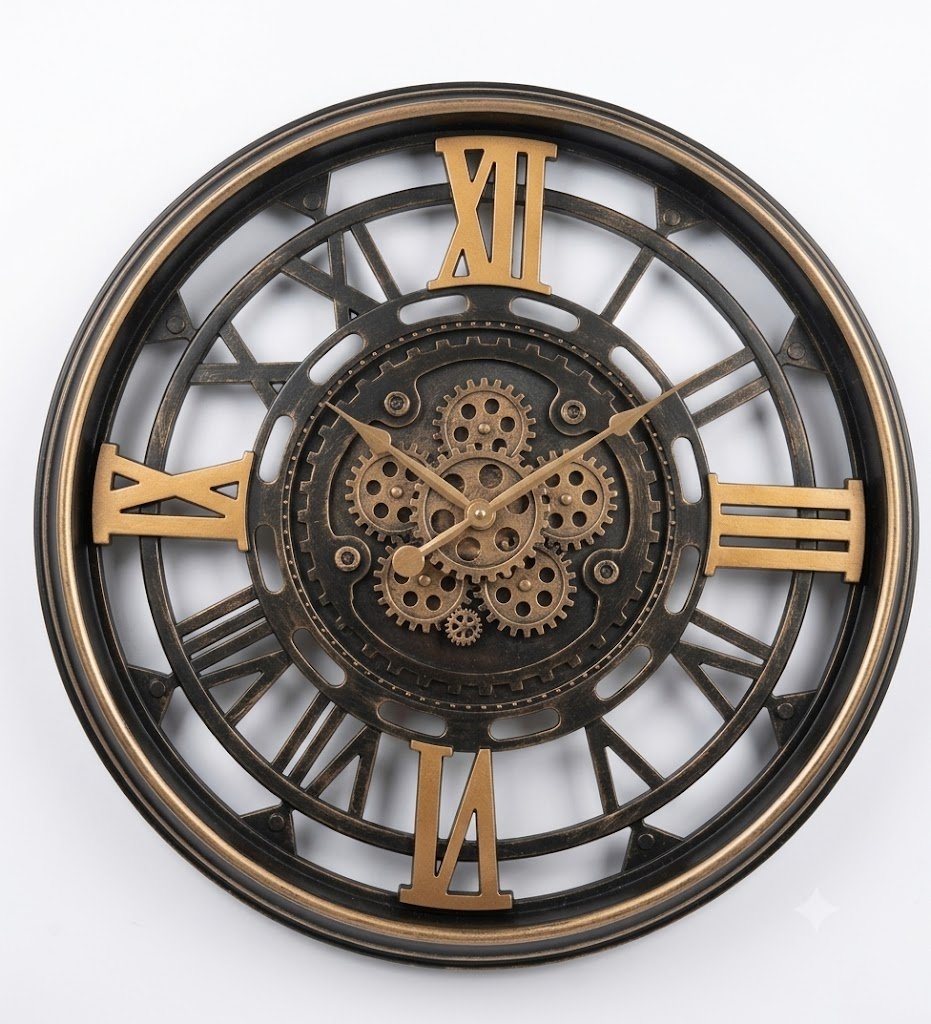 Westminster X Giant 60cm wall clock Westminster X Giant 60cm wall clock with exposed moving gears and gold Roman numerals for home decor in Lagos, Nigeria.