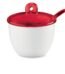 White Guzzini porcelain sugar bowl with a translucent red acrylic lid and matching red spoon in Lagos, Nigeria