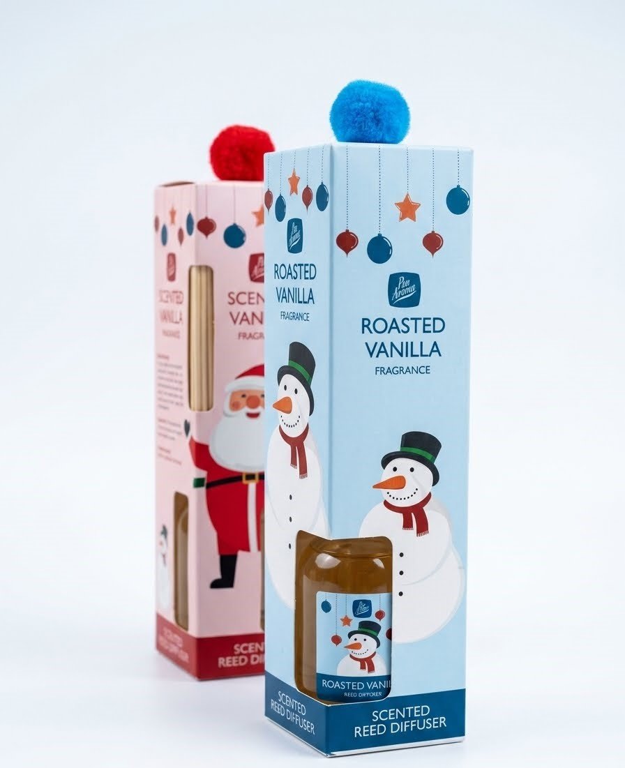 Snowman Pom Pom Reed Diffuser 100ml Snowman Pom Pom reed diffuser in Roasted Vanilla scent for festive home fragrance in Lagos, Nigeria