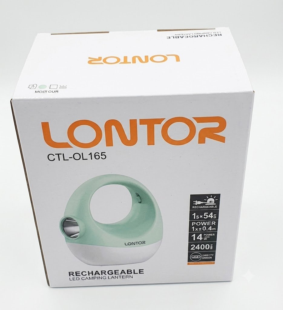 White and light green Lontor CTL-OL165 rechargeable LED camping lantern for home and outdoor use in Lagos, Nigeria