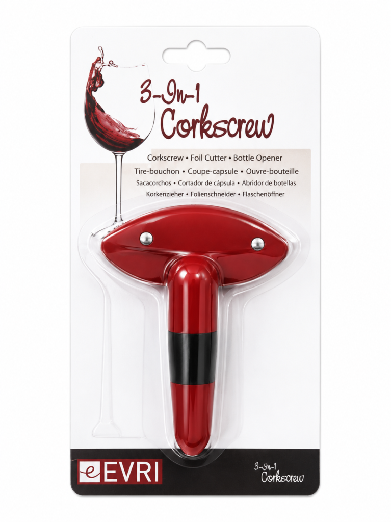 Silver Evri 3-in-1 multi-functional corkscrew with foil cutter for wine service in Lagos, Nigeria