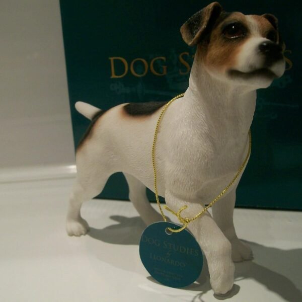Lifelike white and tan standing Jack Russell Terrier ceramic dog figurine for home décor in Lagos, Nigeria