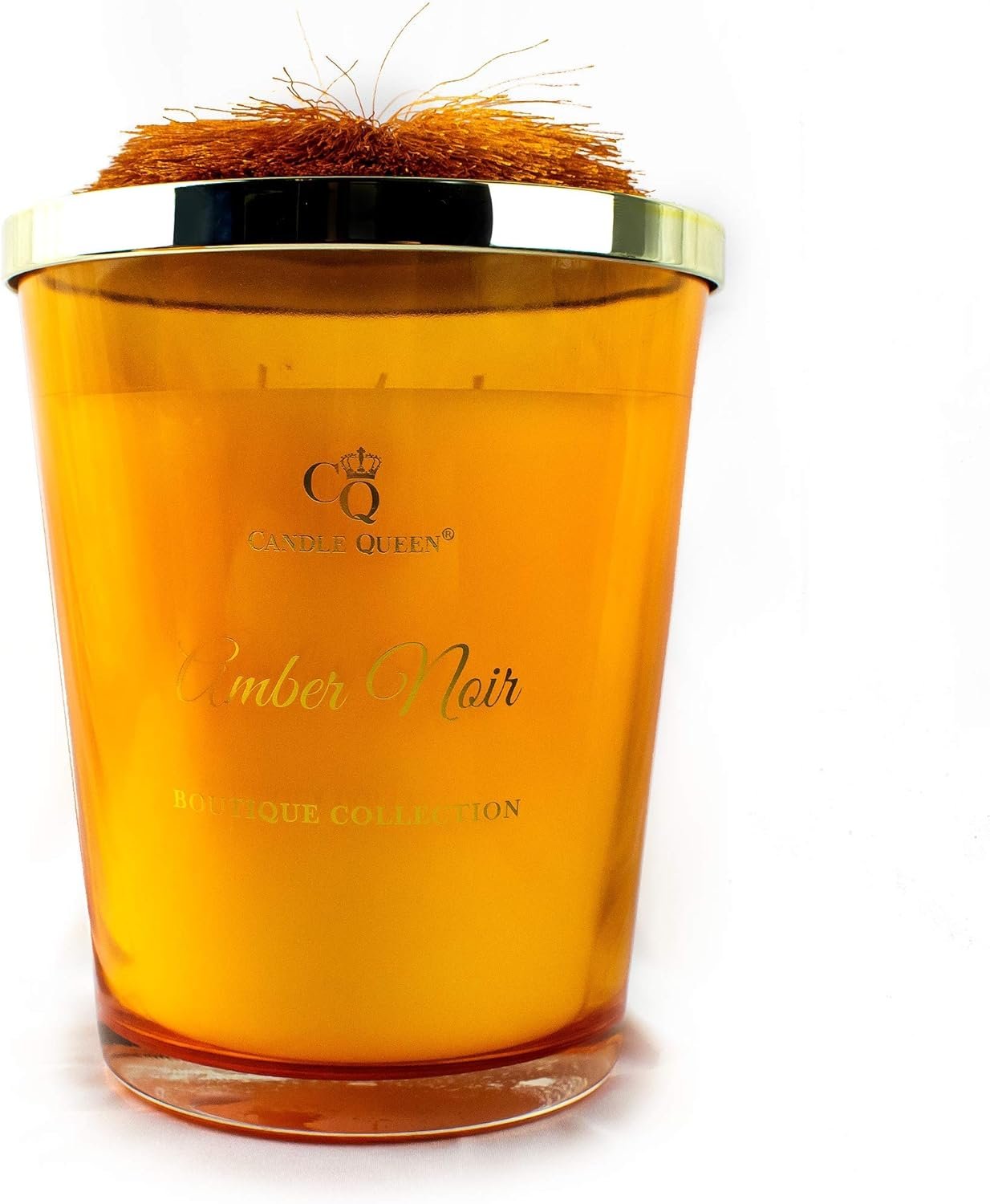 81gBx9MQ3bL._AC_SL1500_.jpg Luxury Candle Queen ochre glass candle with Amber Noir scent and a decorative faux fur pom pom lid in Lagos, Nigeria