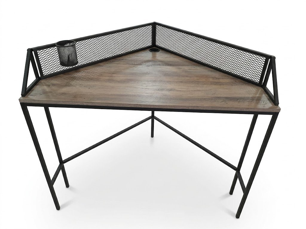 Grey 42-inch industrial corner desk for home office, study, and workspace setup