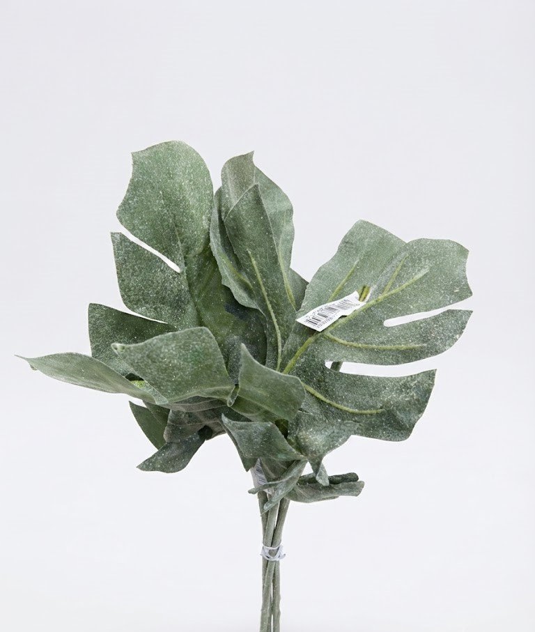 Grey frosted Philo Gris Flocx artificial leaf stem Grey frosted Philo Gris Flocx artificial leaf stem for luxury interior styling and décor in Lagos, Nigeria