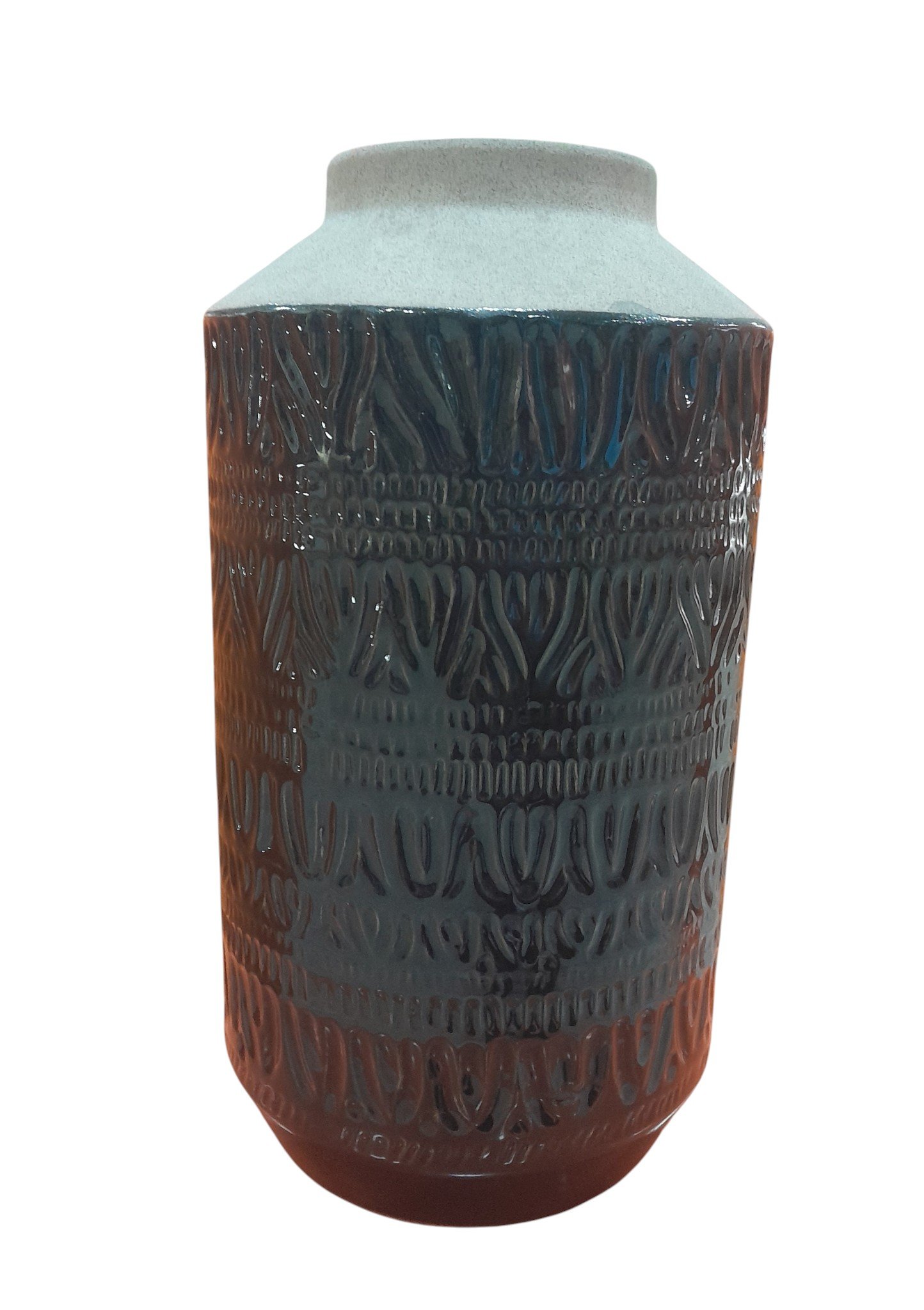 8720093548846 Stoneware Vase W Structure Dia 16X29Cm - Dark Brown - Image 1
