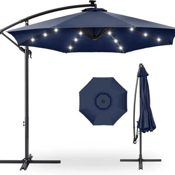 10ft LED umbrella with sturdy weighted base for outdoor patio, garden and poolside lighting in Lagos evenings
