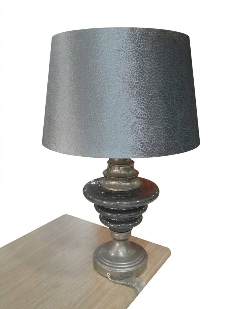 Grey bedside table lamp with fabric shade modern nightstand light Lagos Nigeria