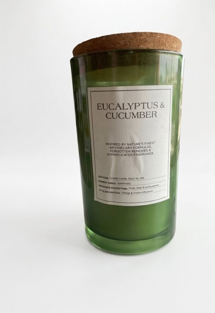 15cm eucalyptus cucumber glass candle with cork lid in Lagos Nigeria