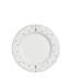White Elia Virtu 240mm fine bone china dessert plate with a platinum rim and geometric dot pattern in Lagos, Nigeria.