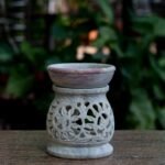 Pale Soapstone Oil Burner With Spiral Carving