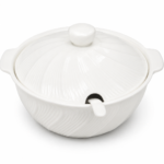 White ceramic soup pot with easy-to-clean surface for luxury kitchen cooking in Lagos, Nigeria