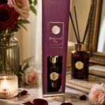 Luxury 300ml blackcurrant and rose reed diffuser in a deep burgundy glass bottle for home decor in Lagos, Nigeria