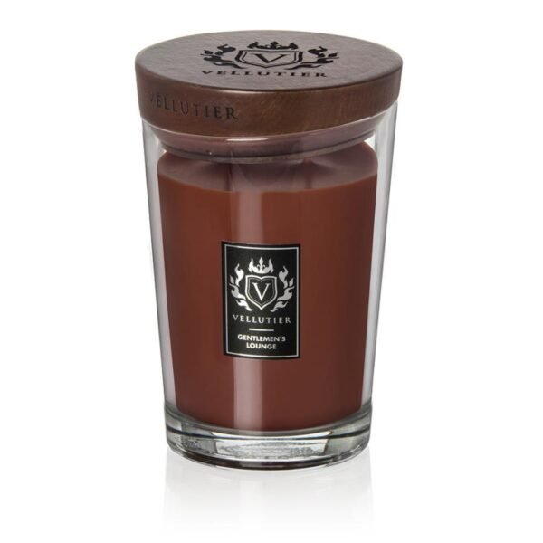 Large Vellutier Gentlemen’s Lounge scented candle in glass jar for luxury masculine home fragrance in Lagos Nigeria decor