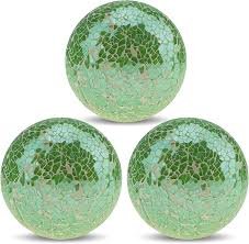 Handcrafted green glass mosaic lemon decorative ball for bowl fillers and shelf styling in Lagos.