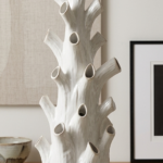 Tall cream ceramic vase 20.5x55cm Korali decorative floor vase for flowers and modern home décor in Lagos Nigeria