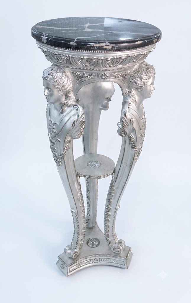 Silver and black pedestal stand for displaying décor items and sculptures in Lagos, Nigeria