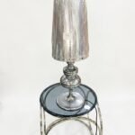 Tall silver metal table lamp with matching silver shade for luxury bedroom and lounge lighting in Lagos, Nigeria
