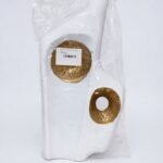 White textured abstract vase with metallic gold circular accents for modern table decor in Lagos, Nigeria