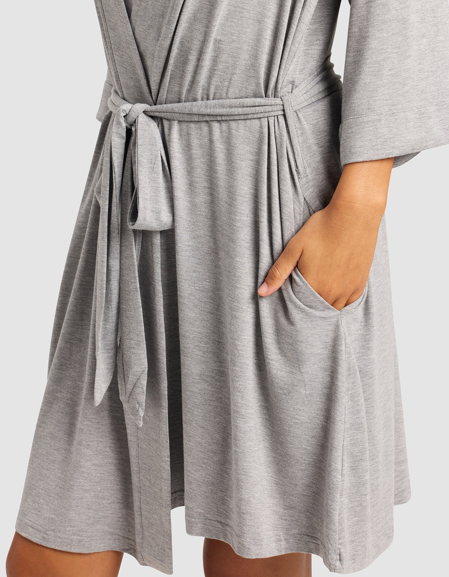 Womens_Bamboo_Stretch-Knit_Robe_Grey_5.jpg Kimono Bath Robe Bamboo Grey - Image 1