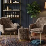 Leopard print Lara dining chair with gold legs and matching pouffe stool for luxury seating in Lagos, Nigeria
