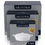Arcform 3-piece white ceramic soup pot set in 13, 15, and 17 inch sizes for elegant hosting in Lagos, Nigeria