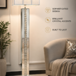 Elegant silver floor lamp with crystal stand and white fabric shade for luxury living room decor in Lagos, Nigeria
