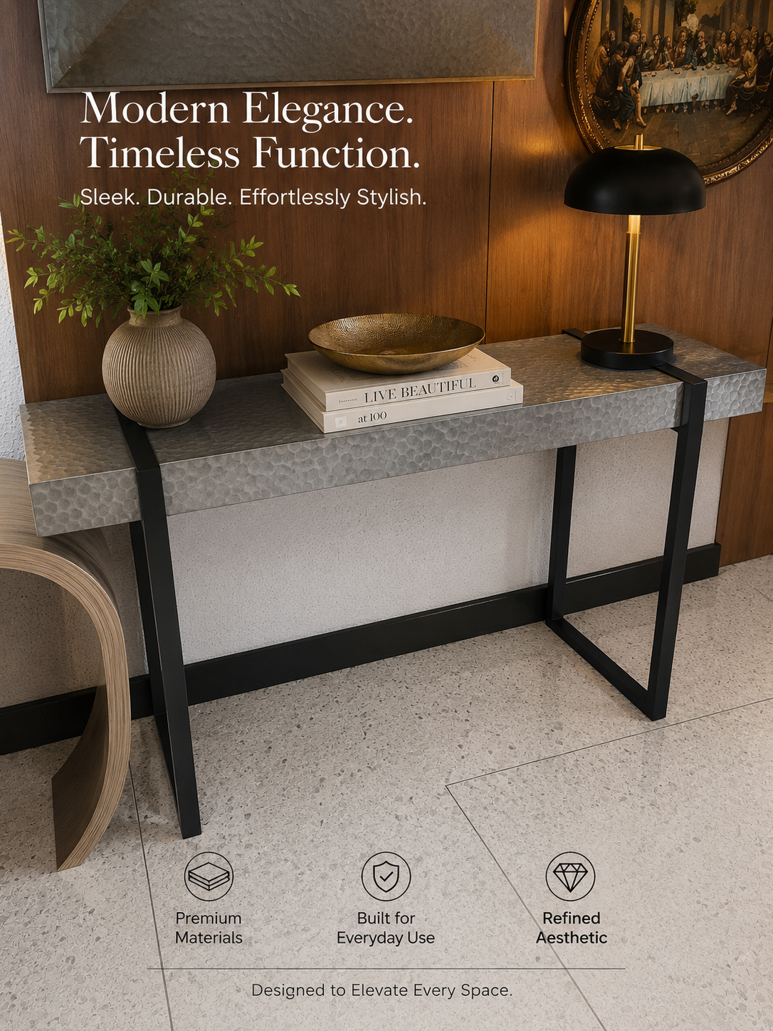 Chargrin console table 140x40x85cm with sleek design for hallway décor in Lagos, Nigeria