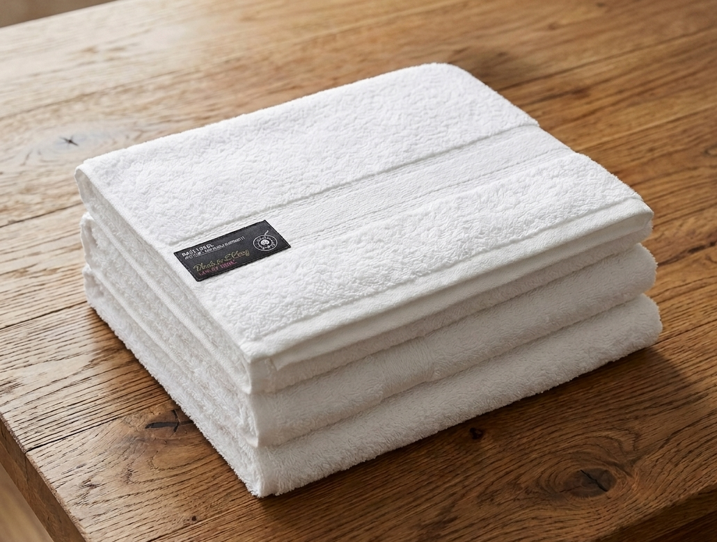 Crisp white 100% cotton bath towel Crisp white 100% cotton bath towel for luxury home and hotel bathroom use in Lagos, Nigeria.