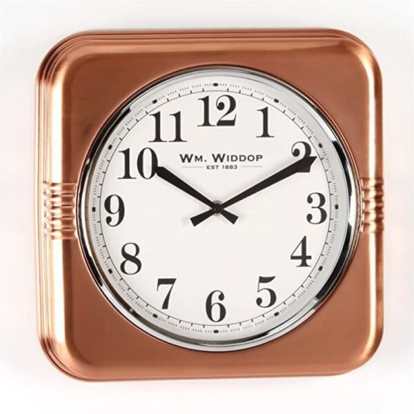 WM Widdop Wall Clock – 32cm Square Metal Case Copper Finish