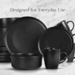 16 Pc Stoneware Dinner Plate Set Black Glazed