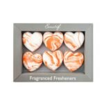Pack of six marbled orange and white CorinCraft Zesty Citrus heart-shaped drawer fresheners in Lagos, Nigeria