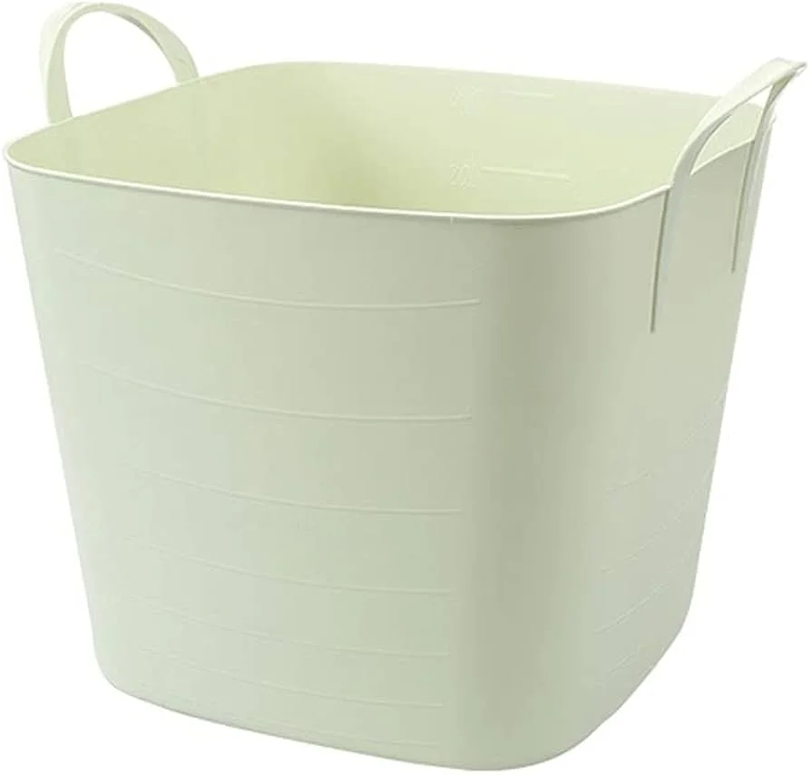 Laundry hampers, baskets, and detergents neatly arranged in a home laundry area in Lagos, Nigeria