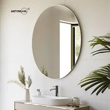 Decorative wall mirror reflecting a living room interior in a Lagos home