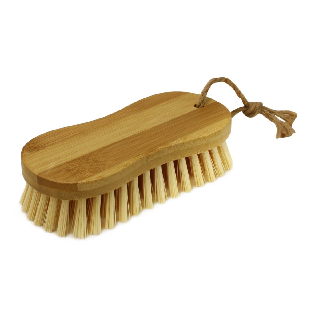 Bamboo scrubbing brush with natural handle for kitchen and bathroom cleaning in Lagos Nigeria