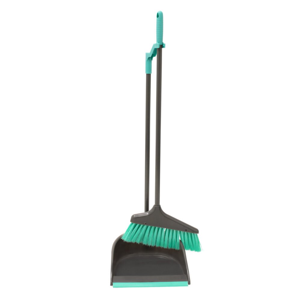 Grey long handle dust pan and brush set for ergonomic home and floor cleaning in Lagos, Nigeria