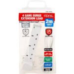 White 4 way 2m extension lead with neon light indicator for home office use in Lagos, Nigeria.
