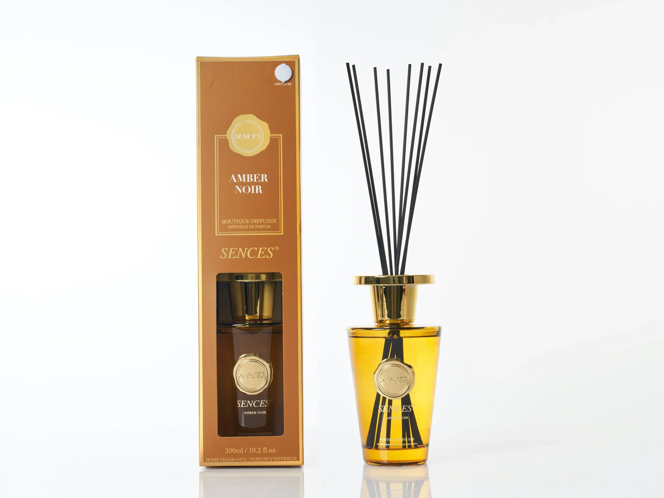 Sences Amber Noir Reed Diffuser 300ml Long-Lasting Luxury Home Fragrance Sences Amber Noir Reed Diffuser 300ml with fragrance reeds and decorative bottle, Lagos, Nigeria