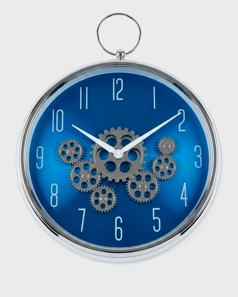 Seven Engine Blue Silver Wall Clock with hanging ring, decorative design for homes and offices in Lagos, Nigeria