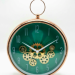 Seven Engine Green Rose Gold Wall Clock with hanging ring, decorative design for homes in Lagos, Nigeria
