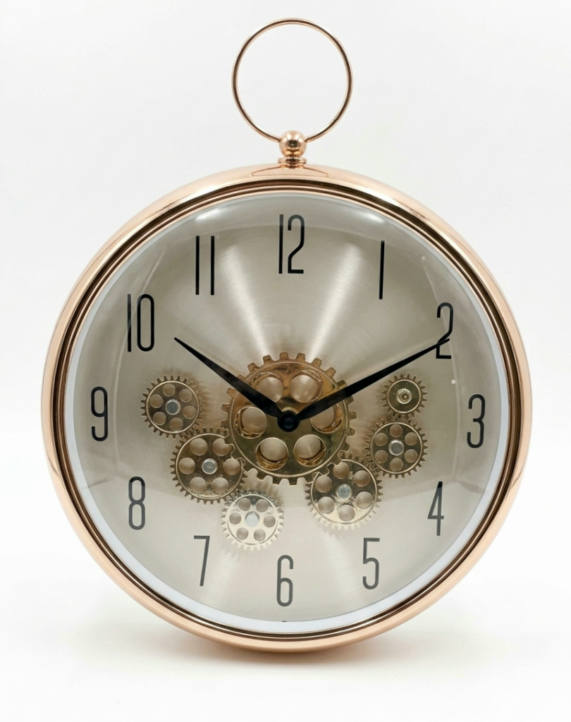 Seven Engine Light Rose Gold Clock with hanging ring, elegant wall design for homes and offices in Lagos, Nigeria
