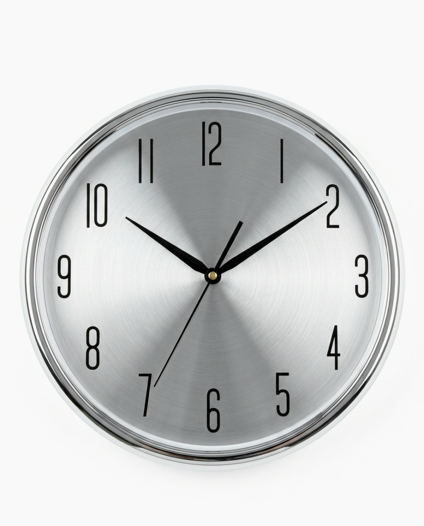 White/Silver Wall Clock Small, clean decorative timepiece for home and office interiors in Lagos, Nigeria