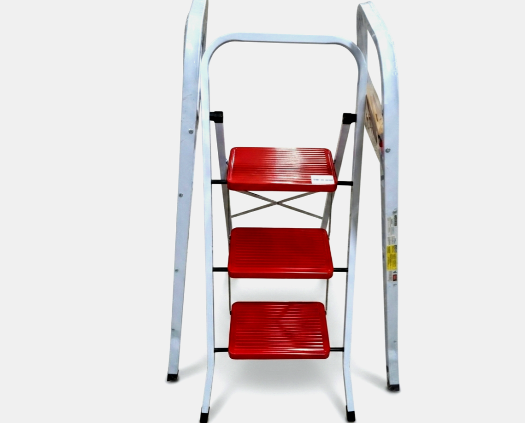 Red steel 3 step ladder for household use in Lagos, Nigeria