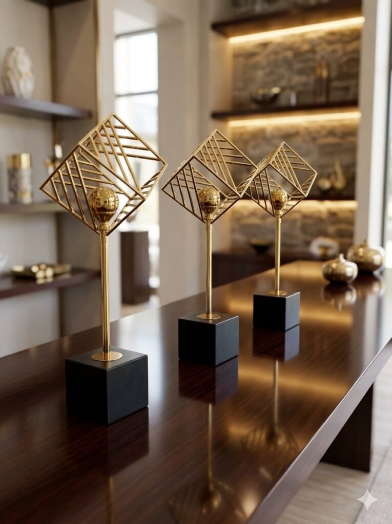 Desert spiral 29cm gold geometric ceramic for modern living room tabletop decoration in Lagos, Nigeria.