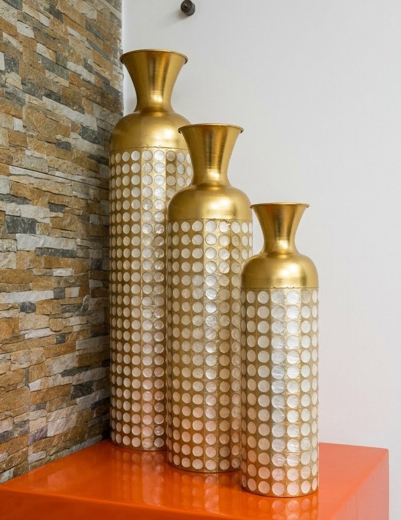 Golden Vase Set of 3, decorative golden vases for home décor in Lagos, Nigeria